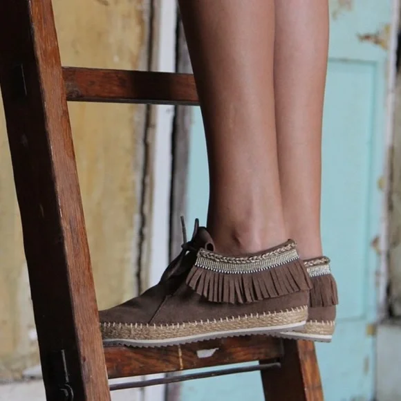 Free People NWT LaidBack London hand beaded Green Fringe Moccasin 🙏 - Picture 12 of 16